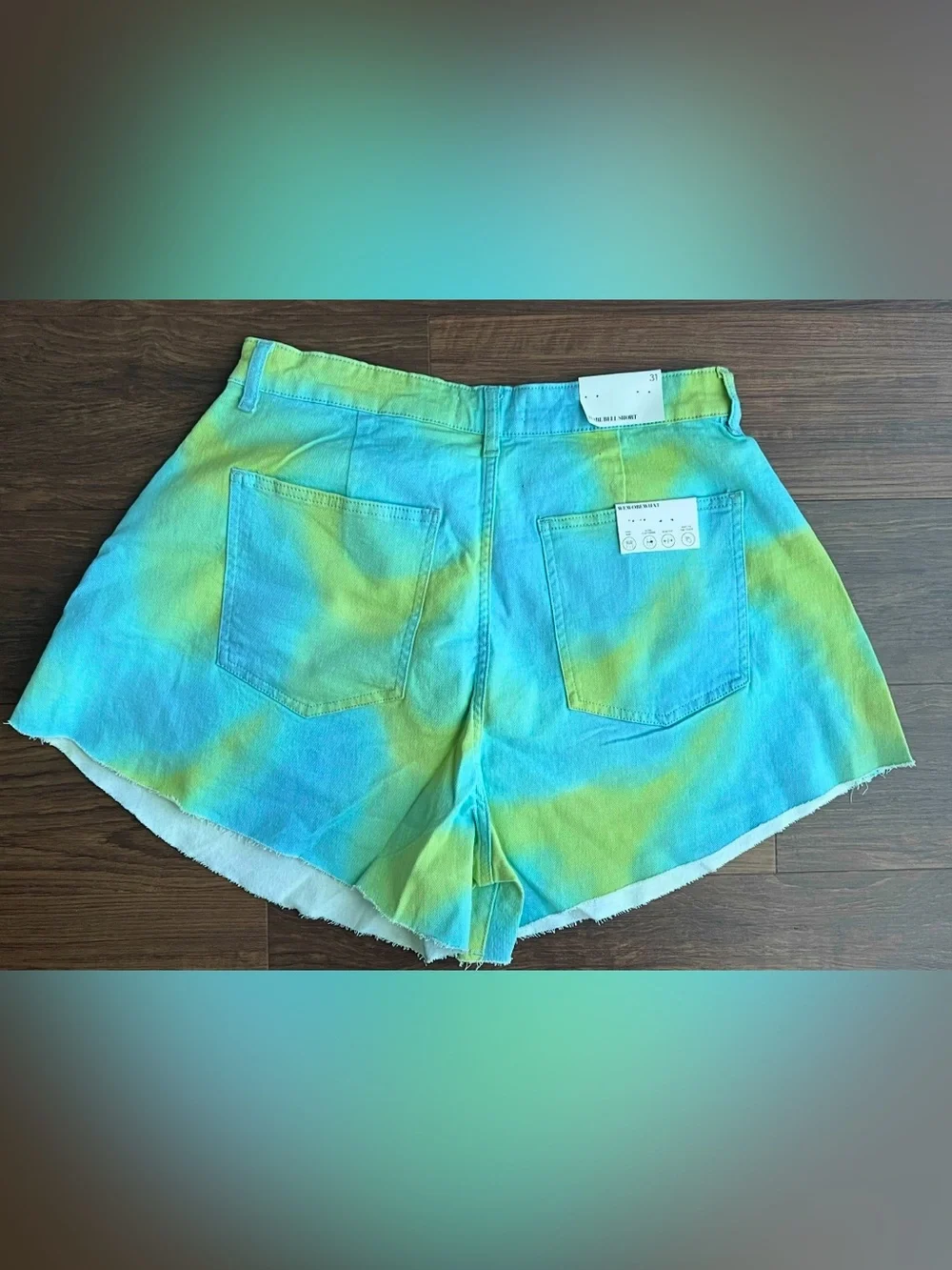 New WeWoreWhat Bell Flare Denim Shorts Tyedye Cutoff size 31